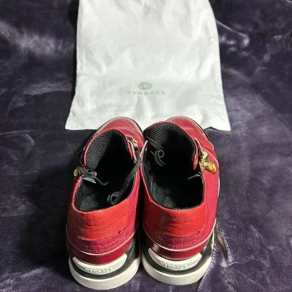VERSACE Red Leather Low Trainers with Gold Medusa US Men’s Size 10 / EU… - Picture 9 of 16